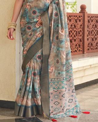 peach color dola silk blend beautiful fancy ceremonial saree 3