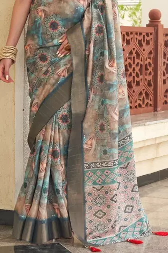 peach color dola silk blend beautiful fancy ceremonial saree