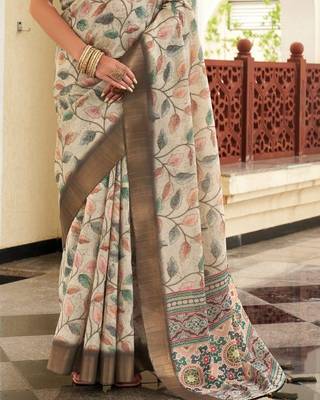 cream color dola silk blend beautiful fancy ceremonial saree 3