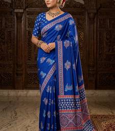 blue color crepe  saree with smart digital print