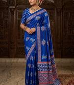 blue color crepe  saree with smart digital print