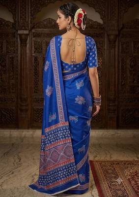 blue color crepe  saree with smart digital print 2
