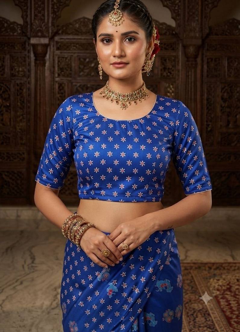 blue color crepe  saree with smart digital print