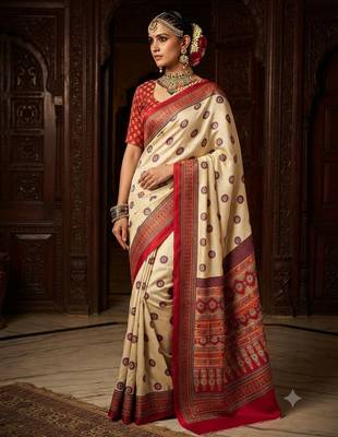 cream color crepe  saree with smart digital print 1