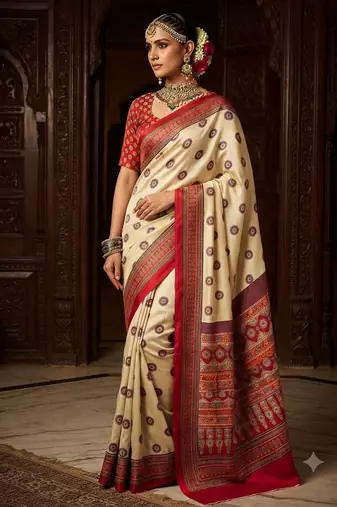 cream color crepe  saree with smart digital print