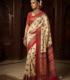cream color crepe  saree with smart digital print