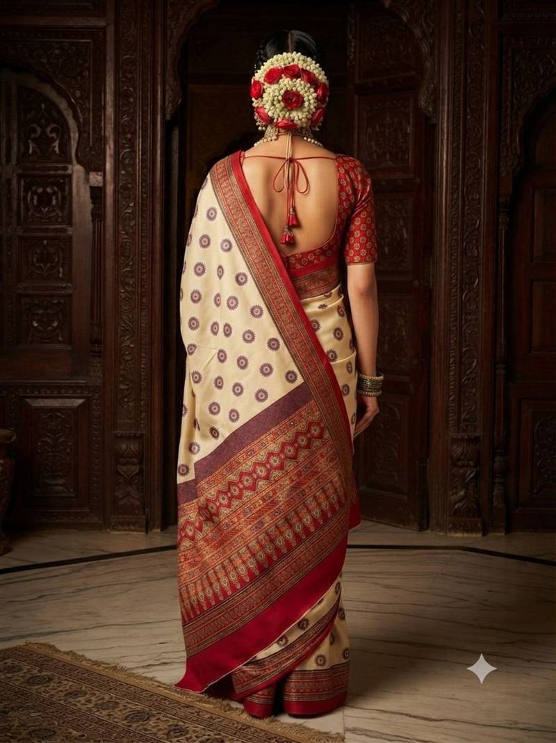 cream color crepe  saree with smart digital print
