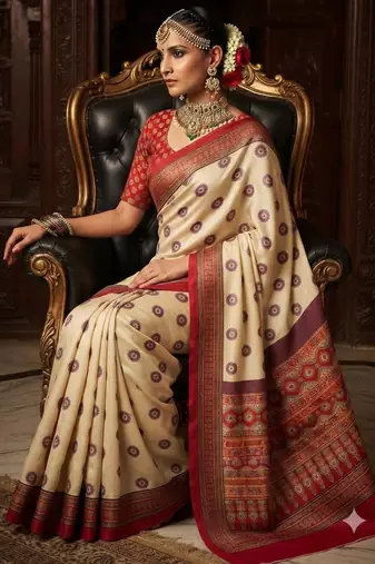 cream color crepe  saree with smart digital print