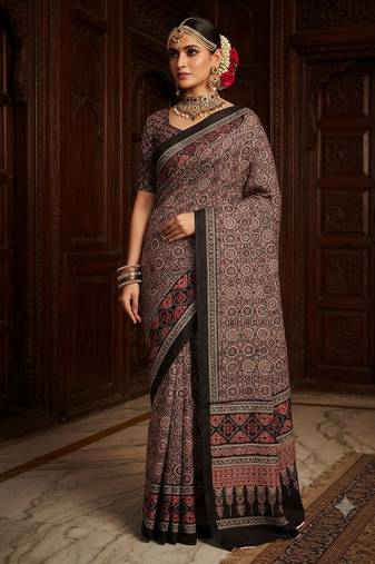 brown color crepe  saree with smart digital print