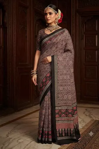 brown color crepe  saree with smart digital print