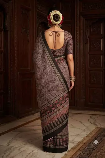 brown color crepe  saree with smart digital print