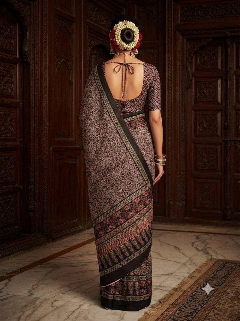 brown color crepe  saree with smart digital print