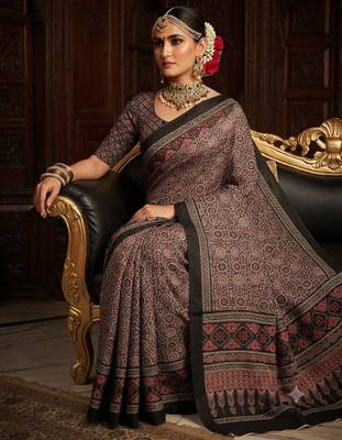 brown color crepe  saree with smart digital print 3