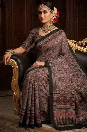 brown color crepe  saree with smart digital print