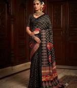 black color crepe  saree with smart digital print
