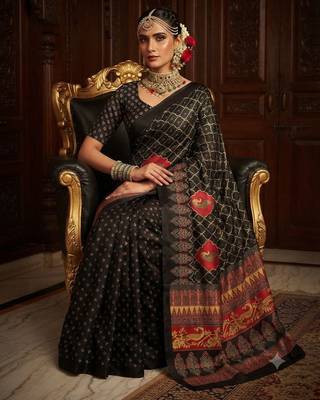 black color crepe  saree with smart digital print 3