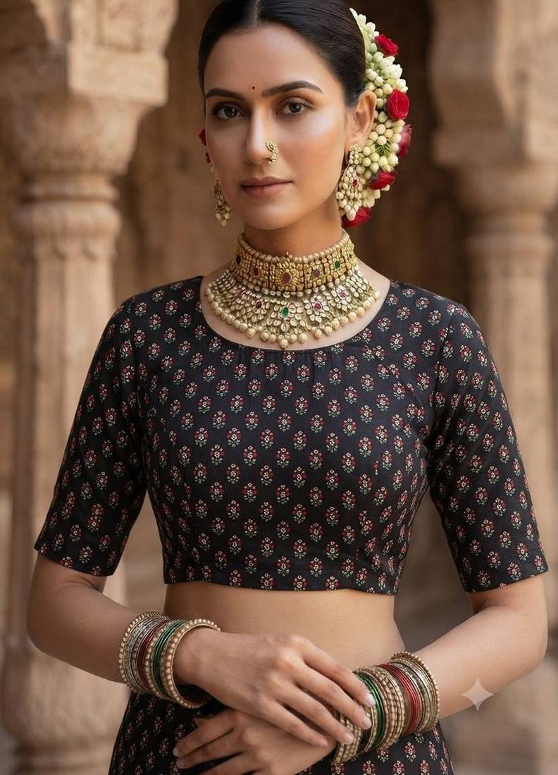black color crepe  saree with smart digital print