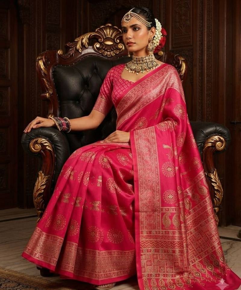 pink color crepe  saree with smart digital print