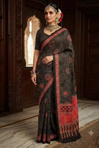 black color crepe  saree with smart digital print