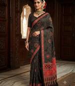 black color crepe  saree with smart digital print