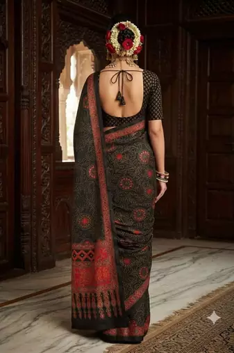 black color crepe  saree with smart digital print
