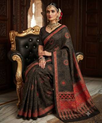 black color crepe  saree with smart digital print 3
