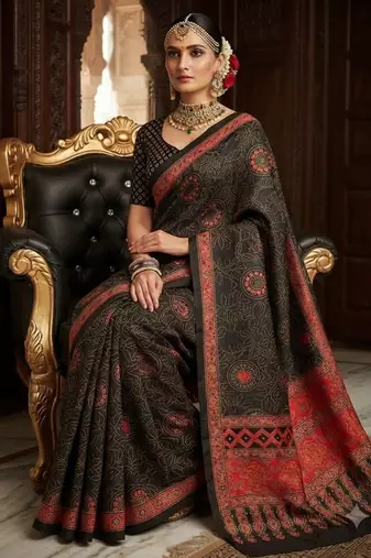 black color crepe  saree with smart digital print
