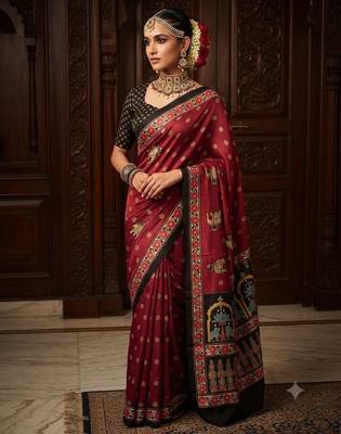 wine color crepe  saree with smart digital print 1