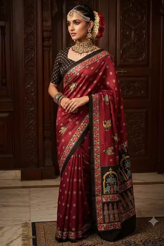 wine color crepe  saree with smart digital print
