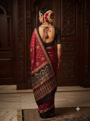 wine color crepe  saree with smart digital print 2