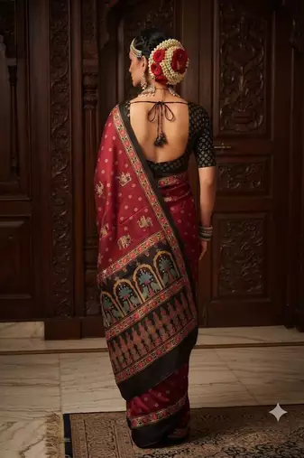 wine color crepe  saree with smart digital print