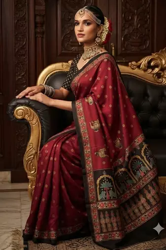 wine color crepe  saree with smart digital print
