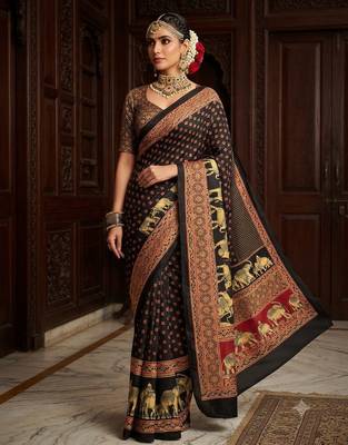 black color crepe  saree with smart digital print 1