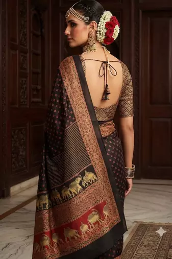 black color crepe  saree with smart digital print