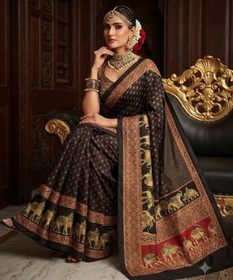 black color crepe  saree with smart digital print 3
