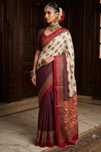 cream color crepe  saree with smart digital print