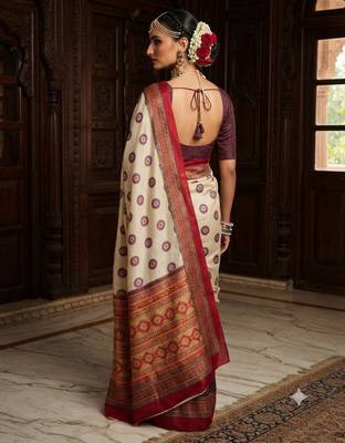 cream color crepe  saree with smart digital print 2