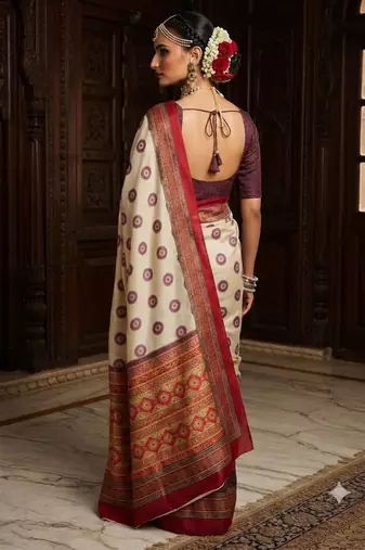 cream color crepe  saree with smart digital print