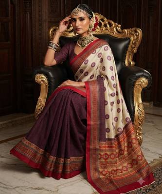 cream color crepe  saree with smart digital print 3