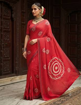 red color crepe  saree with smart digital print 1
