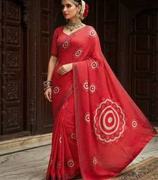 red color crepe  saree with smart digital print