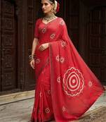 red color crepe  saree with smart digital print