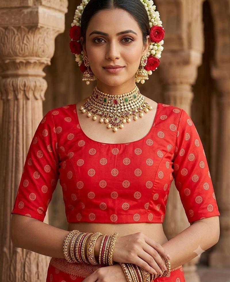 red color crepe  saree with smart digital print