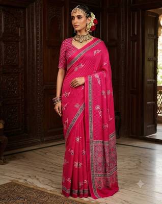 pink color crepe  saree with smart digital print 1