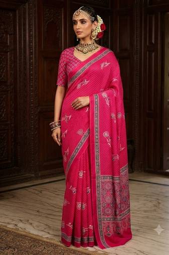 pink color crepe  saree with smart digital print