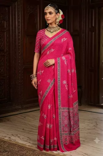 pink color crepe  saree with smart digital print