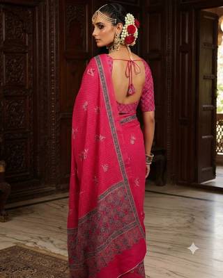 pink color crepe  saree with smart digital print 2
