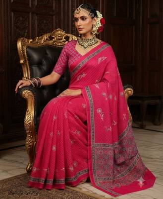 pink color crepe  saree with smart digital print 3