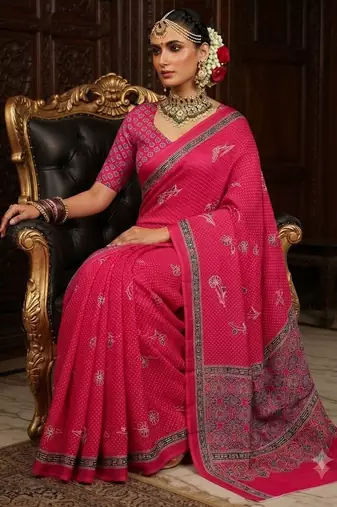 pink color crepe  saree with smart digital print