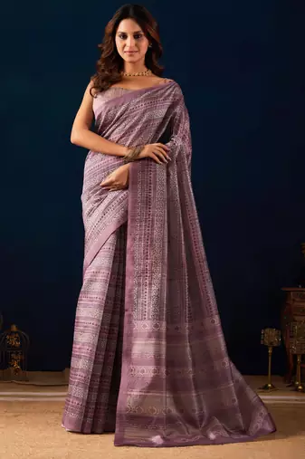 mauve color silk blend designer ready to wear saree